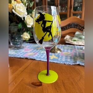 Witch Themed Wine Glass with Purple and Green Stem